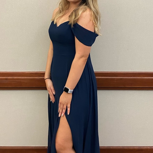 Navy Blue Long Formal Dress - Picture 2 of 3